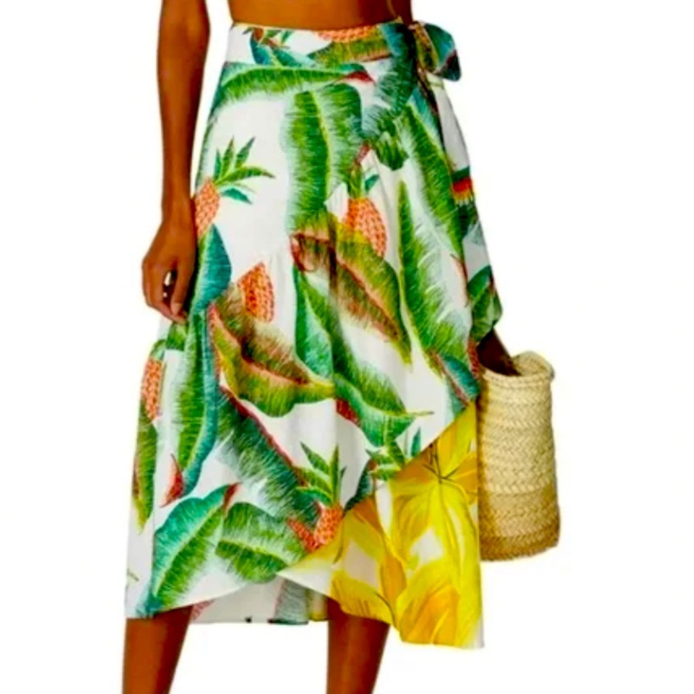 Farm Rio Azalea Leaves Wrap Midi Skirt